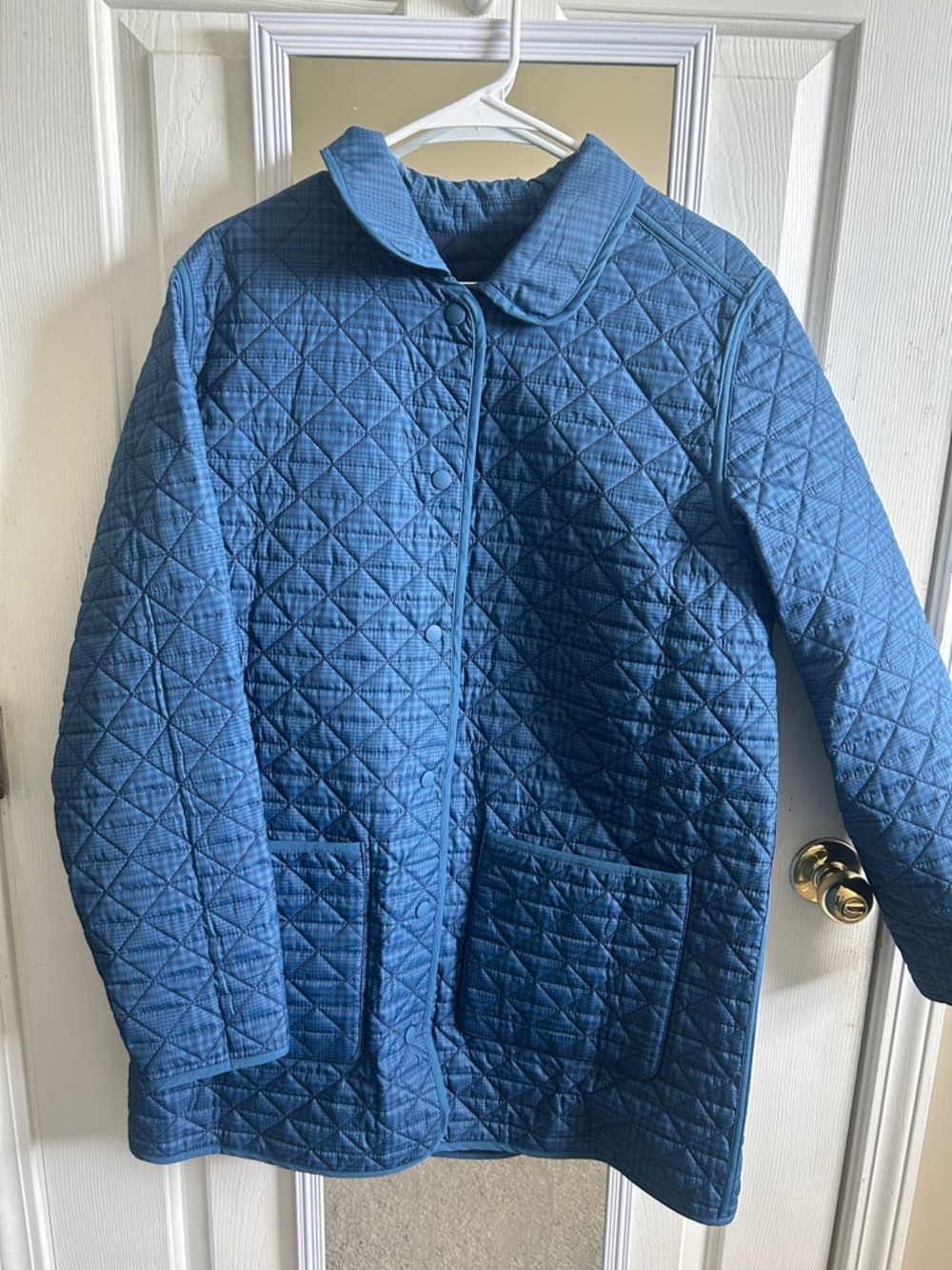 Lands' End Quilted Blue Button-Up Jacket